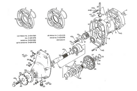 Rotax A Gear Box Parts Diagrams, part numbers, Rotax A reduction drive ...